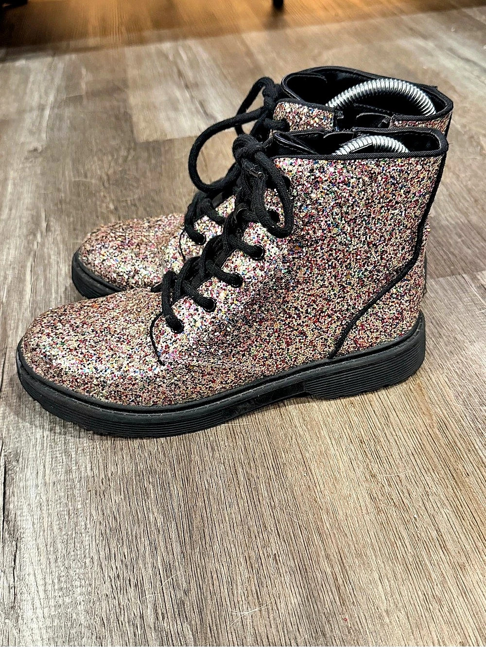 Girls Artclass Glitter Lace-Up Combat Boots